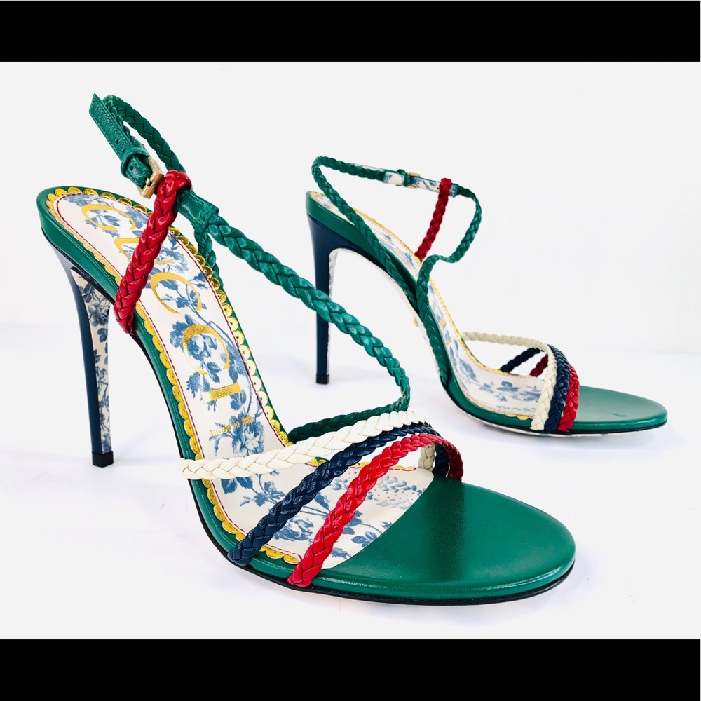 Gucci Haines Braided Leather Slingback Heel Sandal